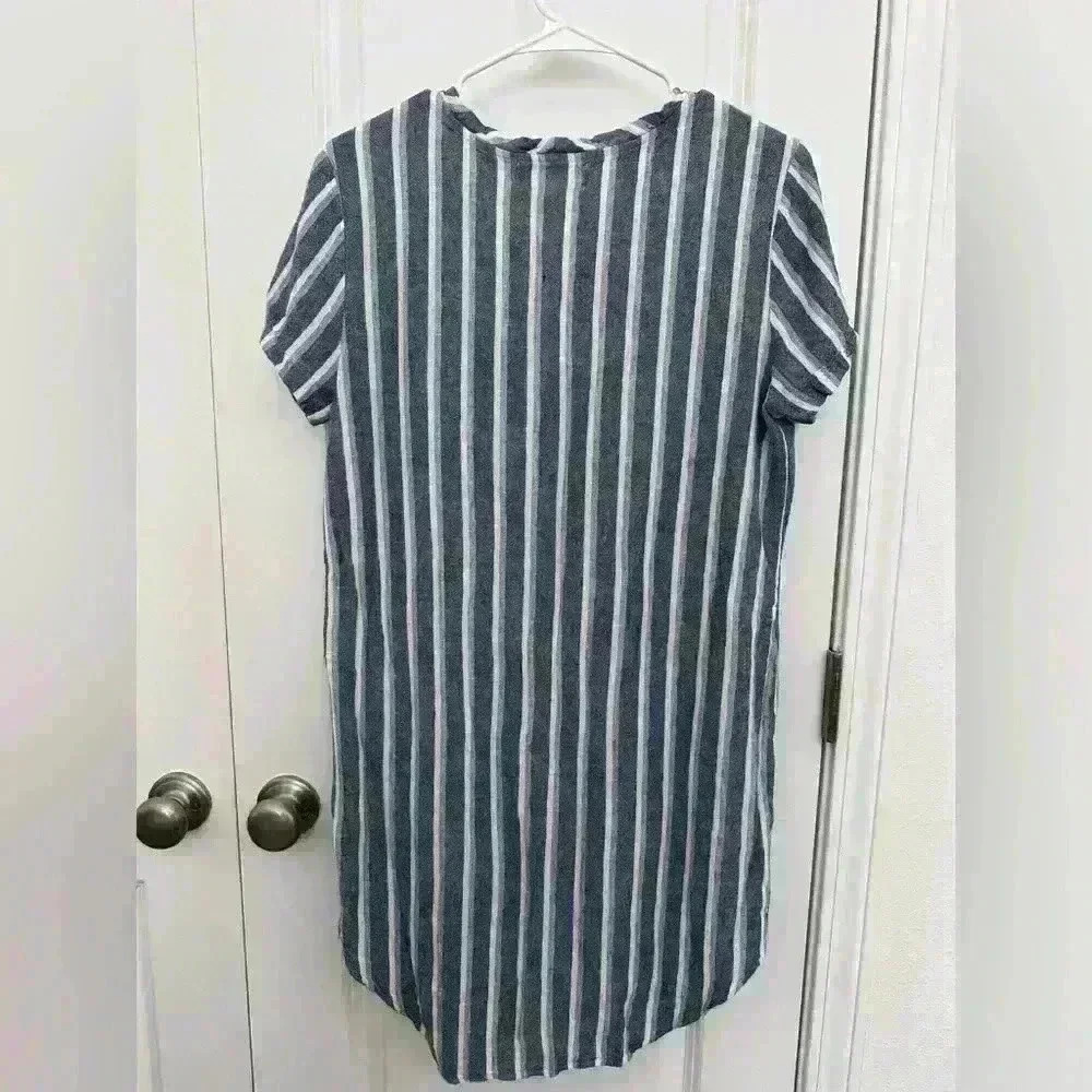 Cloth & Stone Anthropologie Women’s Blue and White Striped Tunic Dress Linen - Picture 2 of 5